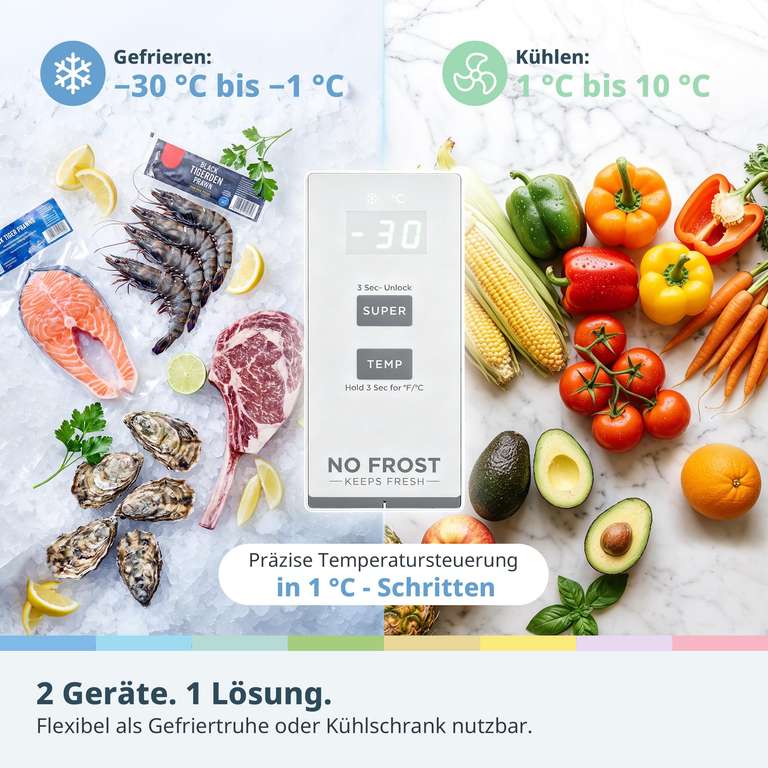 Comfee RCC231WH2EU(E) Gefriertruhe 233 L No Frost – Schockfrost bis -30 °C, 100 h Kältespeicherung bei Amazon