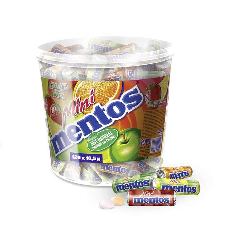 Mentos Mini Fruit Mix Bucket, Eimer mit 120 Mini-Rollen à 5 Frucht-Dragees [Prime/Spar-Abo]