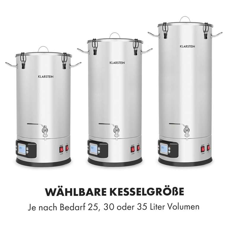 Klarstein Maischfest - Bierbrauset, Maischekessel, Bierbrauanlage mit 2 Stufen: 1500/3000 W, Bier Brauen 25 Liter, Amazon Prime
