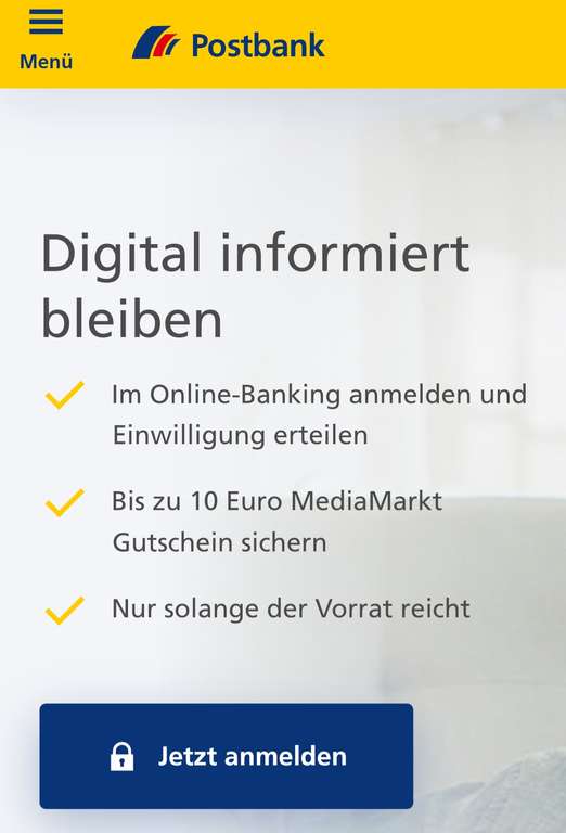 Postbank Digital Informiert Bleiben Und Bis Zu 10 Mediamarkt Gutschein Erhalten Mydealz