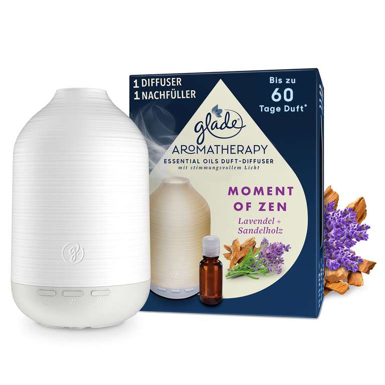 Doppelpackung Glade Aromatherapy Essential Oils Duft-Diffuser Starterset Nachfüller, Moment of Zen, Lavendel + Sandelholz, 17.4ml (prime)
