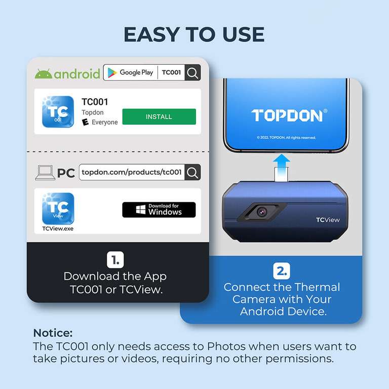 TOPDON TC001 Wärmebildkamera Infrarotkamera Thermografie Android IR Thermometer