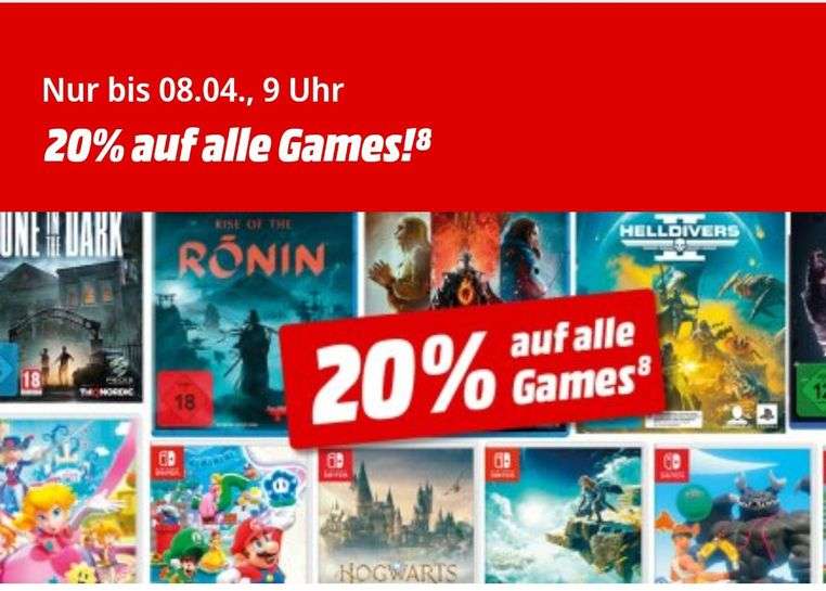 20% auf alle Games (auch Dragons Dogma 2, uvm.) PS5, XBOX, Switch, PS4. Titel im Text