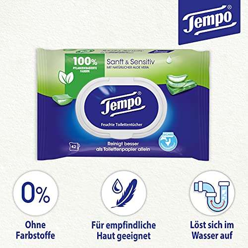 [Prime - Sparabo] Tempo Feuchte Toilettentücher / Toilettenpapier "Sanft & Sensitiv" - Megapack - 16 Packungen mit je 42 Tüchern