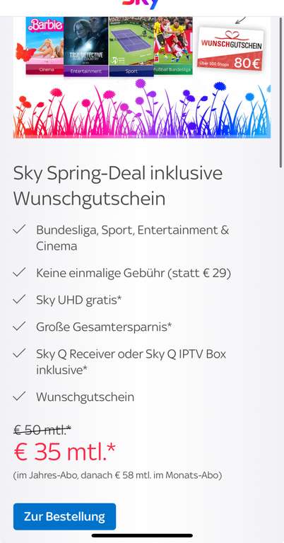 Payback 10000 Punkte / Sky Spring-Deal inkl Wunschgutschein 80€