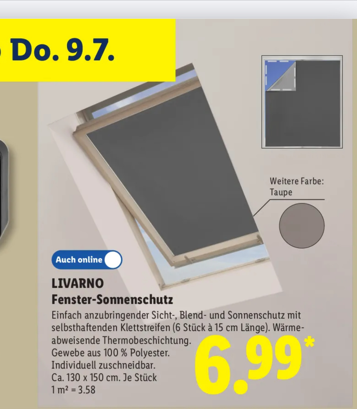 [Lidl] LIVARNO Fenster-Sonnenschutz ab dem 09.07.2026 für 6,99€ Farbe Grau oder Taupe
