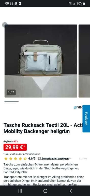 Decathlon: Tasche Rucksack Textil 20L - Activ Mobility Backenger