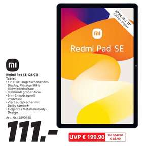 [MediaMarkt Wuppertal-City] Xiaomi Redmi Pad SE 4/128GB (11" 1920x1200 90Hz IPS, 400nits, SD680, 5000mAh, Dolby Atmos)