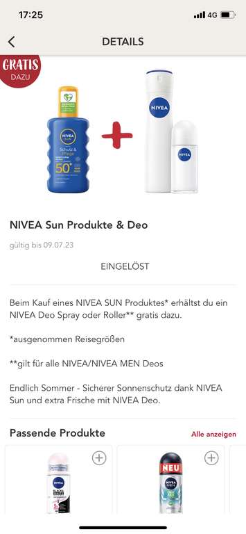 Kombi- Deal bei Rossmann, Nivea Sun (LSF 30) + Nivea Deo Roller (offline)