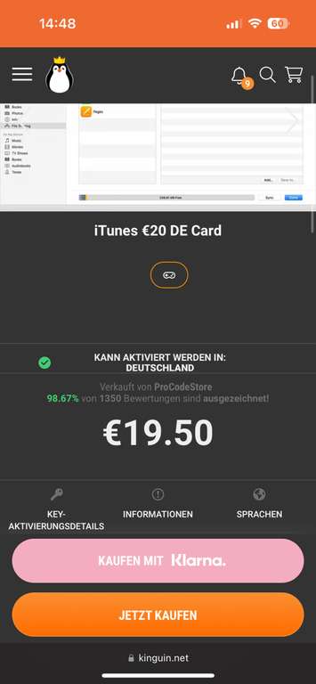 [Kinguin.net] Apple iTunes 120€ für 103,74€