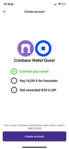 [Coinbase Wallet] $20 in OP für Verbindung mit Warpcast (abzgl. 14€ gas fees)