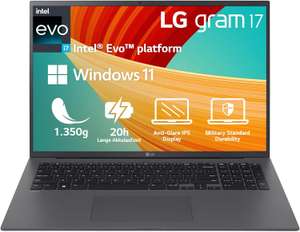 LG Weekend Deals: z.B. gram 17 2023 Laptop (17", 2560x1600, IPS, 99% DCI-P3, 350nits, i7-1360P, 16GB/1TB, 2x TB4, 80Wh, Win11, 1.35kg)