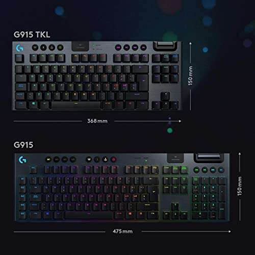 Logitech G 915 Lightspeed TKL Tenkeyless Keyboard, Wireless, Mechanical Gaming Profile, GL Tactile Switches, LIGHTSYNC RGB