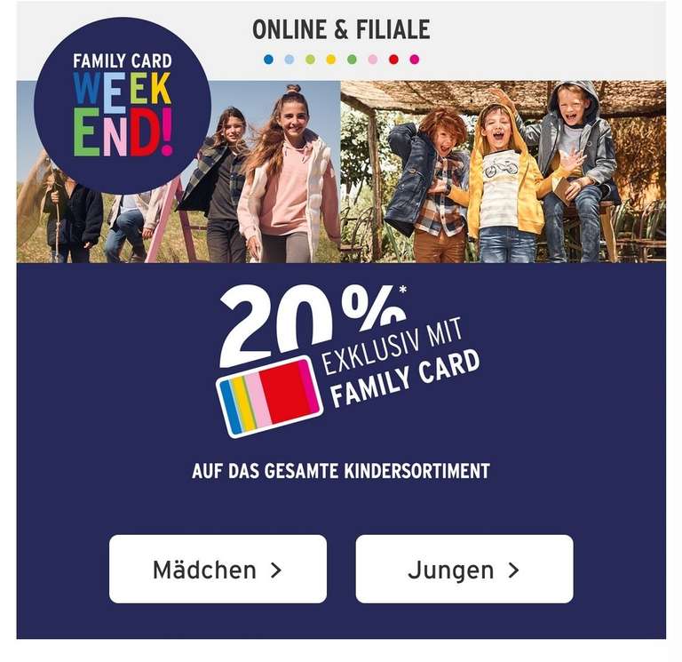 Ernsting's Family - 20% auf Kinderbekleidung, für FamilyCard Besitzer, offline & online