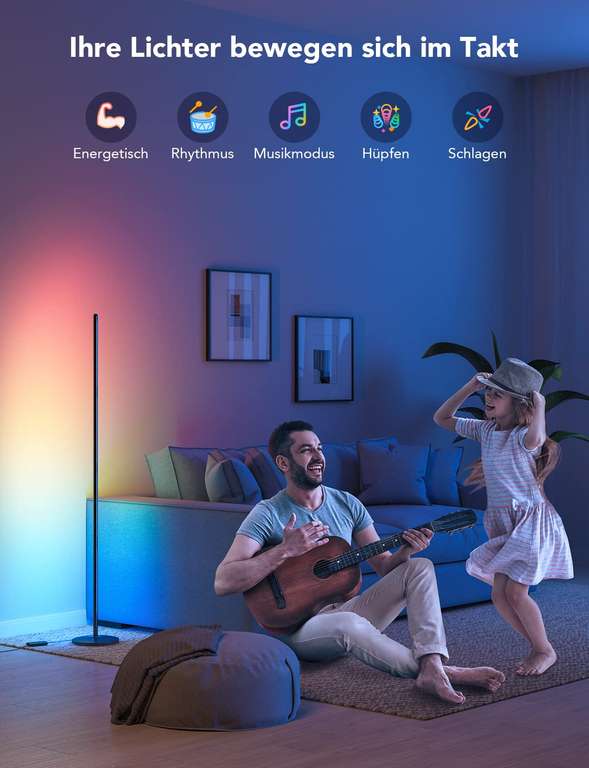 Govee RGBIC LED Stehlampe mit Alexa und Google Assistant, 16 Millionen Farben, 58 Szenenmodi, Musikmodi, DIY-Modus