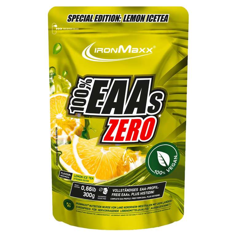 [ALDI-SÜD] Ironmaxx 100 % EAAs Zero 300g Beutel - Green Apple/Lemon Icetea