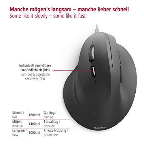 Hama Linkshänder-Maus mit Kabel ergonomisch EMC-500L (Maus links, Wired Mouse vertikal, 6-Tasten Maus kabelgebunden) für 12,99€ (Prime)
