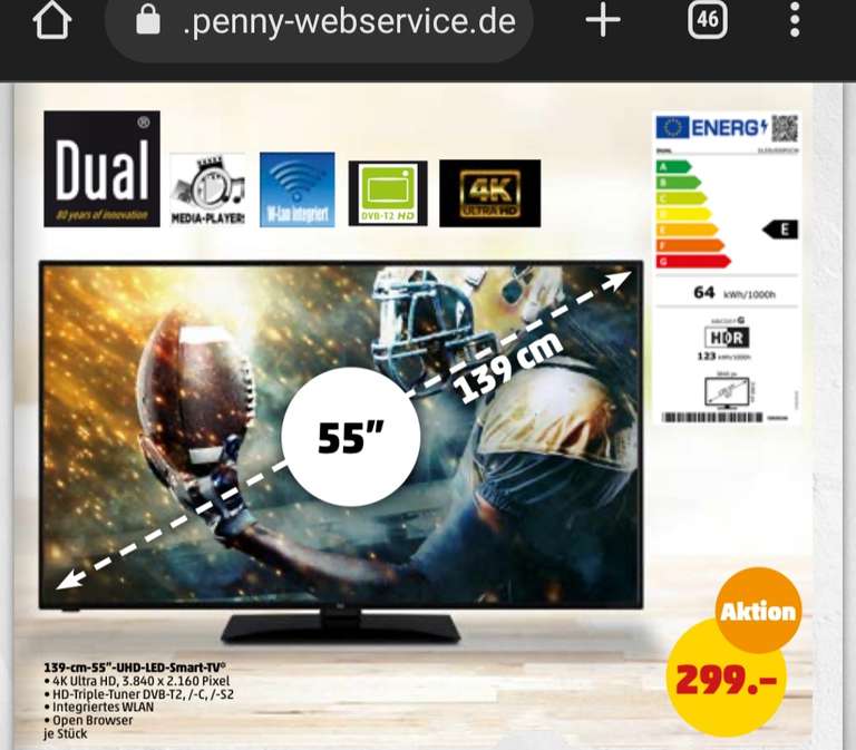 Penny: Dual 55" UHD LED Smart Fernseher