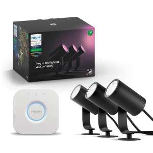Philips Hue Outdoor Lily Gartenspot White and Color Ambiance RGBW Basis-Set + Hue Bridge (3x 8W, 24V, je 600lm, 2000-6500K, IP65, ZigBee)