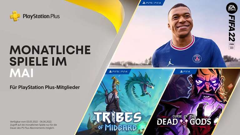 PS Plus Mai 2022 - Fifa 22 (PS4/PS5) + Gratis FUT Pack | Tribes of Midgard (PS5/PS4) | Curse of the Dead Gods (PS4)