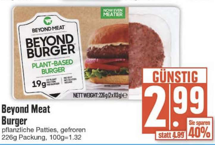 [Edeka] Beyond Meat Burger vegan (2x113g) für 2,99€ (evtl. bundesweit?)