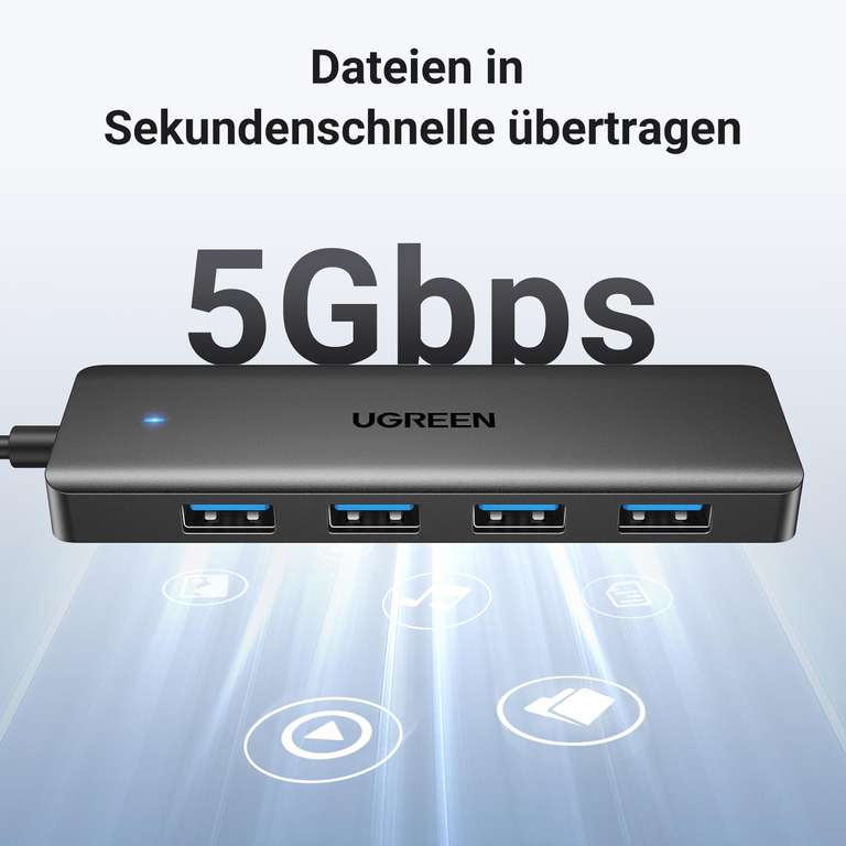 UGREEN 4-Port USB 3.0 Hub USB Verteiler 5Gbps USB Mehrfachstecker USB Splitter für MacBook, iMac, Surface, Dell, Thinkpad, USB Stick