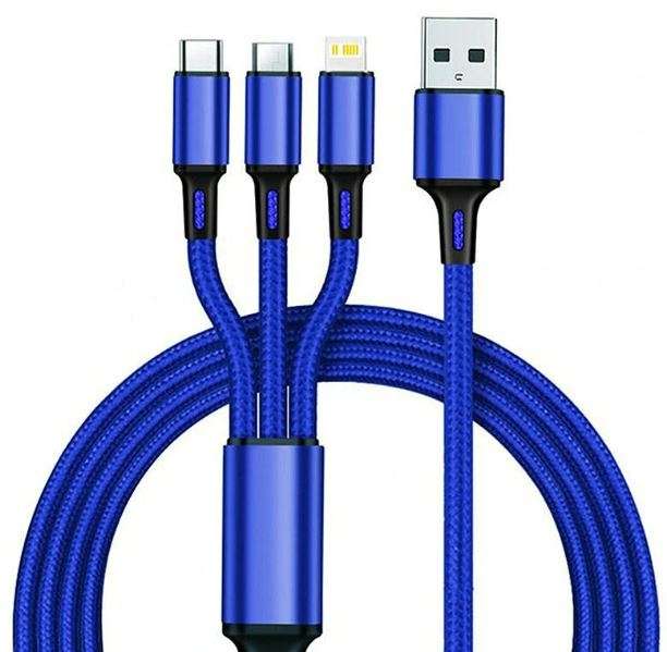 USB Multiladekabel 1,2 m, 2 A - USB A auf USB C, Lightning, Micro USB - geflochten, 5 Farben - 1 € incl. Versand möglich!
