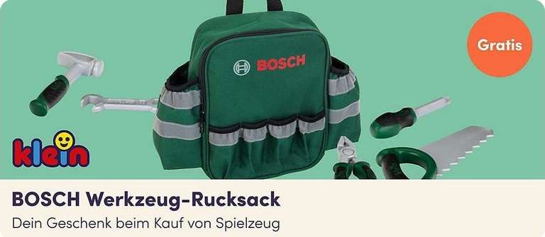 myToys Gratis Bosch Werkzeug Rucksack inkl. Werkzeug beim Kauf von Spielzeug
