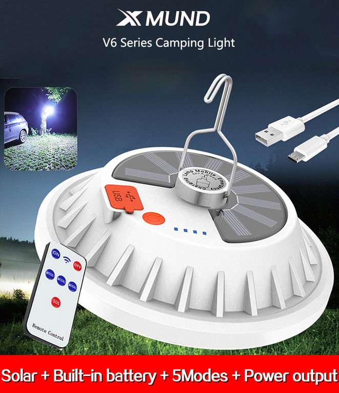 Xmund Solar LED Camping-Leuchte mit/ohne Fernbedienung 120/60 LEDs nur € 11,63 bzw. € 7,96