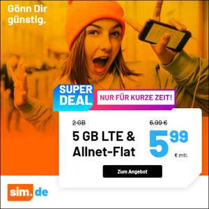 [SIM-Only Drillisch] 5GB LTE Datenvolumen + Telefon- & SMS-Flat + VoLTE & WLAN Call für 5,99€ monatlich o. 6GB LTE + Allnet-Flat für 6,99€