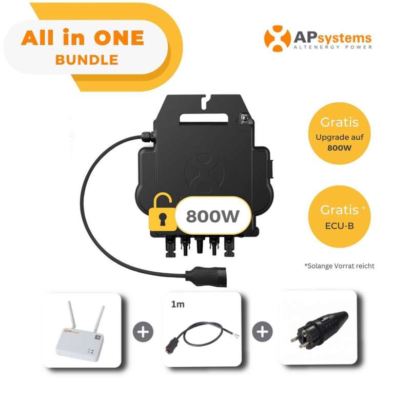 “All-in-One-Bundle”: APsystems Mikrowechselrichter DS3-S 600W (800W) + ECU-B Information-Gateway inkl. Y3 Kabel 1m und Schukostecker IP54