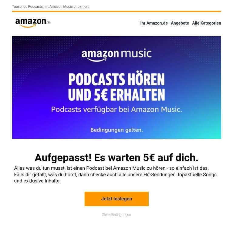 [Amazon Music Podcast] 5 Euro Gutschein (ggf. personalisiert)
