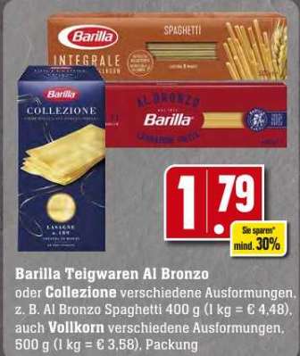 Barilla Al Bronzo versch. Sorten 400 g für 0,79 € (Angebot + Coupon) [Edeka Südwest / Marktkauf]
