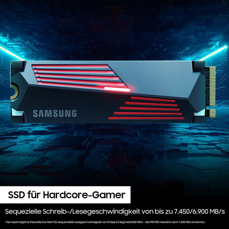 Samsung 990 PRO NVMe M.2 SSD mit Heatsink, 1 TB, PCIe 4.0, 7.450 MB/s Lesen, 6.900 MB/s Schreiben, Interne SSD für PC-/Konsole, PRIME