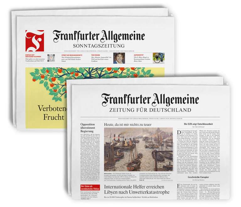 3 Monate F.A.Z. + Frankfurter Allgemeinen Sonntagszeitung (print/ digital (inkl. F+)) mit 50% Rabatt + 20€ Gutschein (Thalia/Fleurop)
