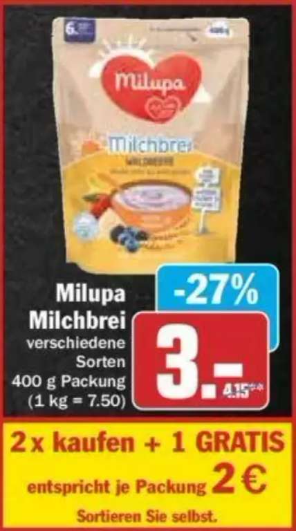 [HIT] 3x Milupa Milchbrei versch. Sorten 400g für 2€ pro Packung [20.-25.03.23]
