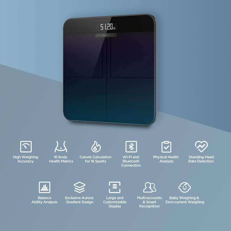 Amazfit Smart Scale Aurora Gradient Personenwaage (Digital, Herzfrequenzmessung, WLAN, Bluetooth, blau)