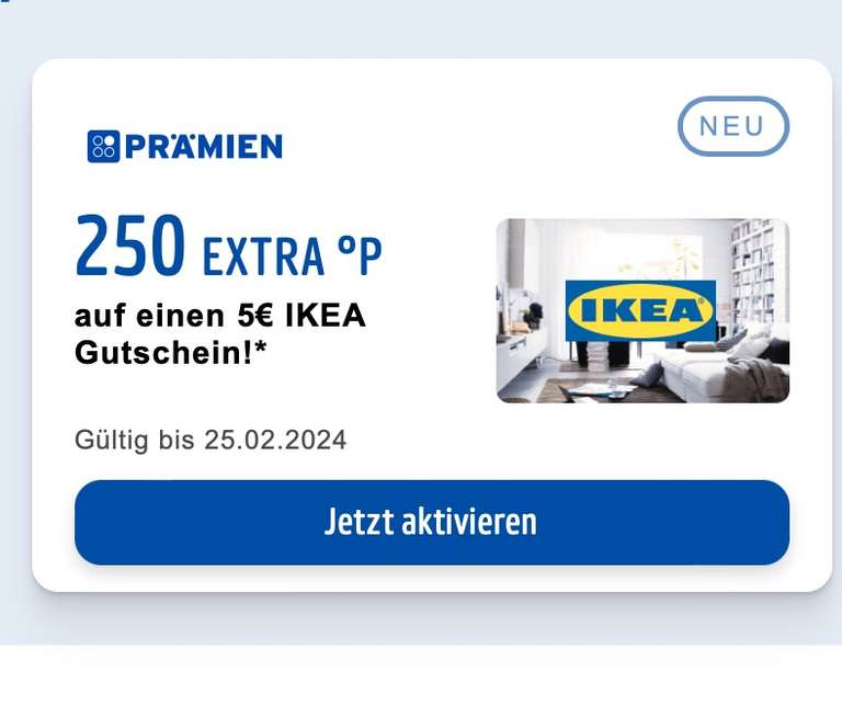 [Payback Prämienshop/Personalisiert] 250 Extra Punkte auf 5€ IKEA Gutschein