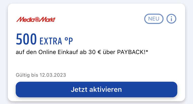 Payback Media Markt 500 Extra Punkte ab 30 Euro Personalisert?