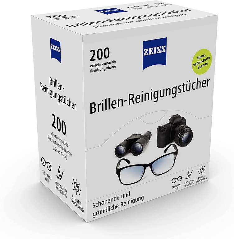 ZEISS Brillen-Reinigungstücher mit Alkohol 200 Stück