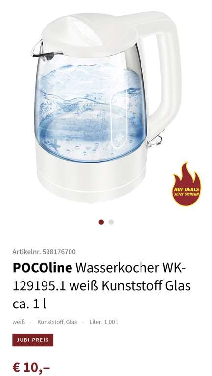 PocoLine "emerio" Glaswasserkocher 2200W, 1 Liter