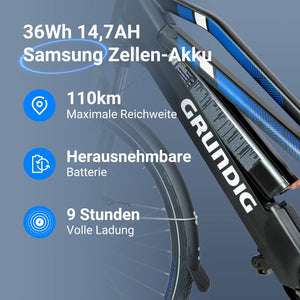 GRUNDIG ETB2800 28" Trekking E-bike 2024 mit 36V 14.7AH Samsung Zellen Akku, Shimano 7-Gang