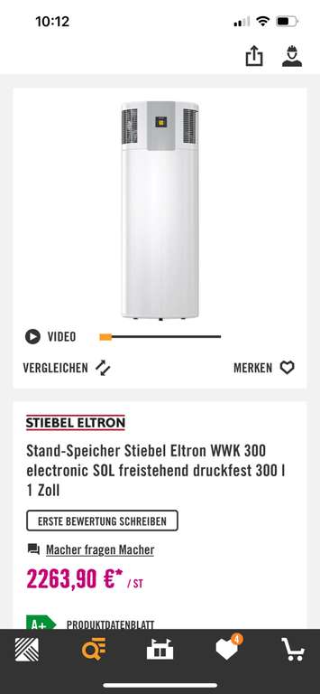Stiebel Eltron Warmwasser-Wärmepumpe WWK 300 Sol electronic