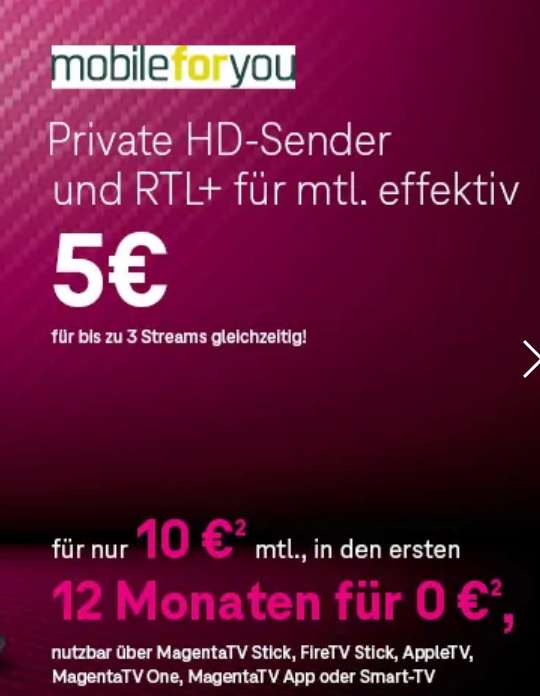 Für alle bestellbar: Telekom Magenta TV Smart inkl. HD+, Megathek, RTL+ für effektiv 5€/Monat durch 6 Freimonate & 60€ Cashback