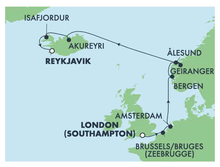 Kreuzfahrt: Norwegian Prima, 25. Juni, 10 Nächte, Southampton nach Reykjavik, 363€ pP