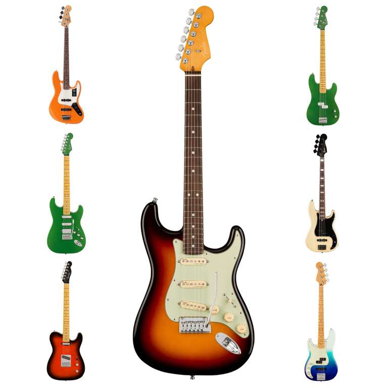FENDER E-Gitarren & E-Bässe Sammeldeal (9), z.B. Fender Aerodyne Special Stratocaster HSS MN E-Gitarre, Speed Green Metallic