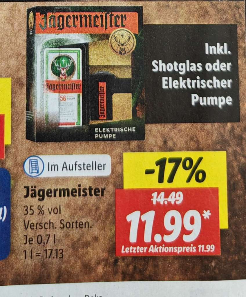 Lidl] Jägermeister inkl. elektrischer Pumpe oder Shotglas ab 11.12.