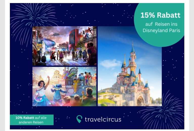 15% Rabatt auf alle Reisen ins Disneyland- Paris, Preise ab 133,45€ für 2 Personen für 1 Tag| 1Park/ Tag+ 1ÜN im Hotel mit Frühstück[CB]