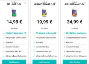 o2 Unlimited Datenvolumen (2mbits & 10mbits) für 14,99€ & 19,99€ / Monatlich Kündbar bei Handy.de (mobilcom-debitel)