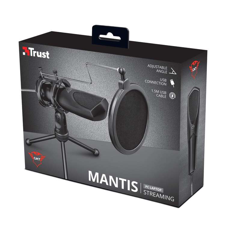 [Prime] Trust Gaming GXT 232 Mantis USB Mikrofon mit Popfilter und Stativ, Mikrophone für PC, Laptop, PS4, PS5